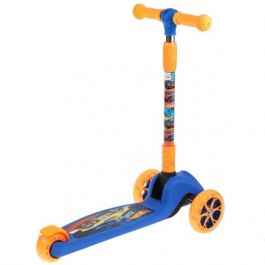 Hot Wheels. Самокат 3кол., складн., упр. наклоном, колеса PU 120 и 80, свет, рег.выс.